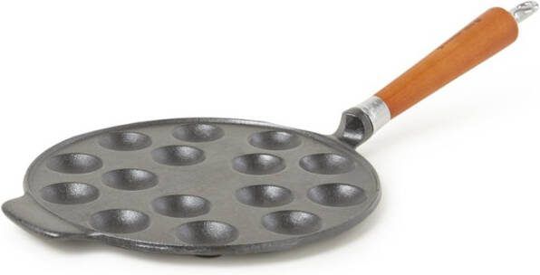 Ronneby Bruk Gietijzeren poffertjespan met houten handvat 25cm