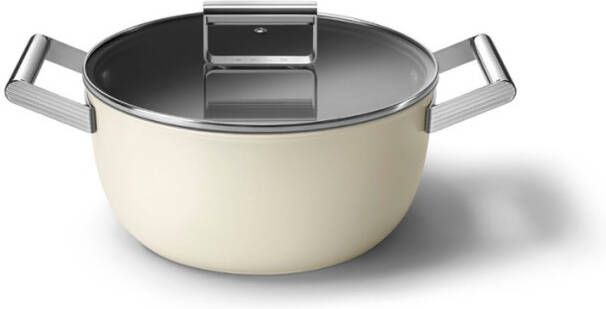 Smeg kookpan 24cm Anti aanbak Met deksel Crème mat