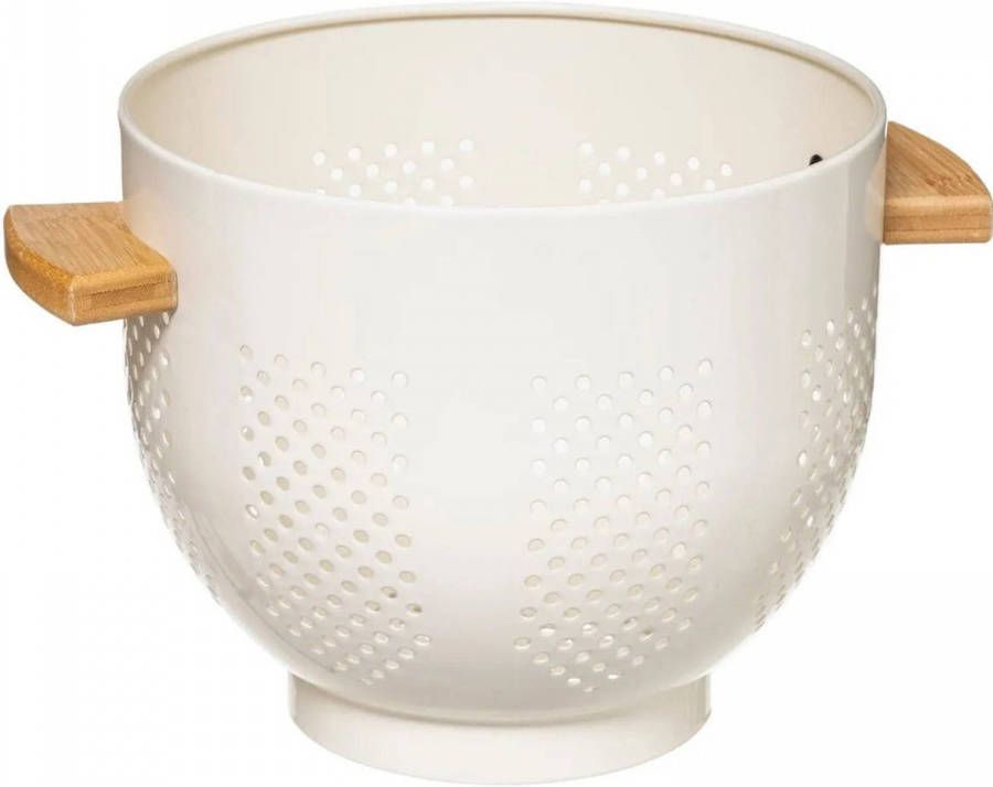 5Five Vergiet/zeef Op Voet Wit 22 X 18, 5 Cm Van Ijzer/bamboe Vergieten