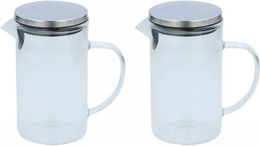 alpina 2x Glazen Karaffen Met Deksel En Handvat 1, 0 L Schenkkannen