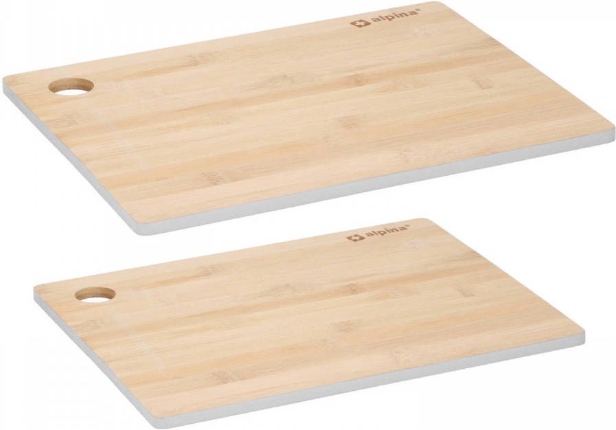 alpina Set Van 2x Stuks Snijplanken Grijze Rand 23 En 28 Cm Van Bamboe Hout Snijplanken