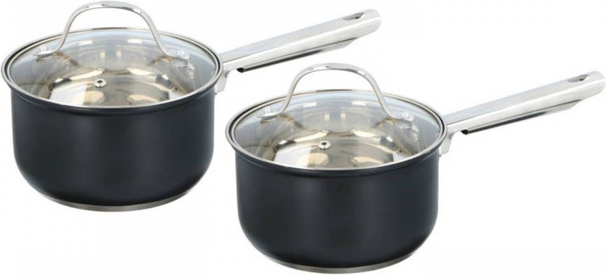 alpina Set Van 2x Stuks Steelpannen Met Deksel Rvs Zwart 1, 5 Liter Steelpannen