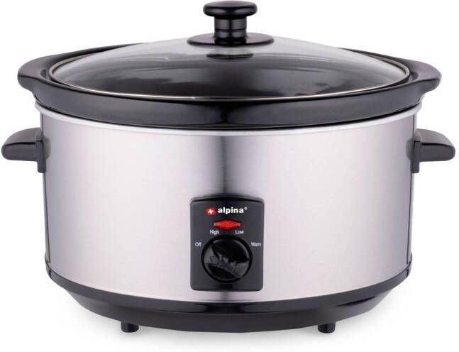 alpina Slowcooker 3.5 Liter Keramische Binnenpan 3 Warmtestanden Rvs