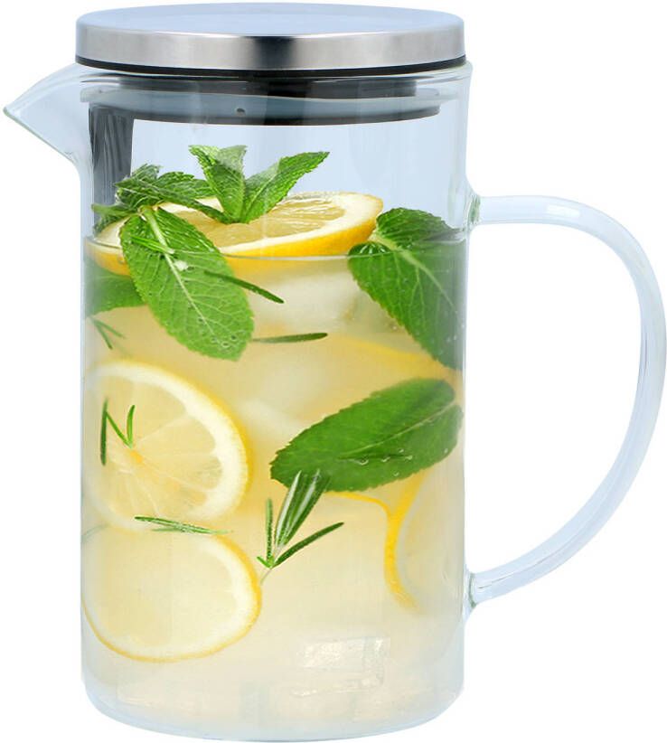 alpina Waterkan Met Deksel Met Filter Inhoud 1 Liter Glas/Rvs