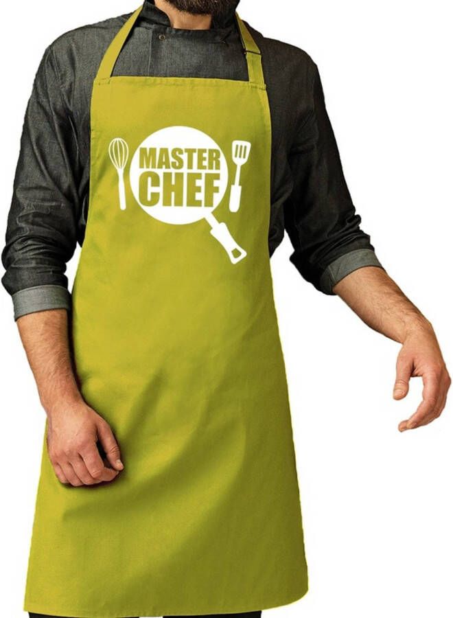 Bellatio Decorations Master Chef Barbeque Schort/Keukenschort Lime Groen Voor Heren Feestschorten