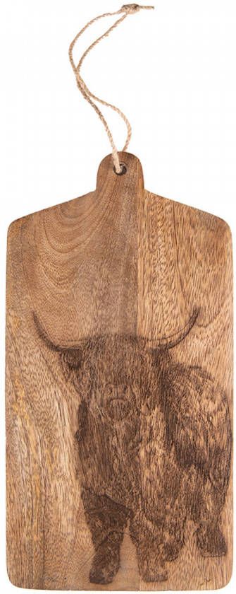 Clayre & Eef Decoratie Snijplank 30x15 Cm Bruin Hout Stier Borrelplank Tapasplank Serveerplank Bruin Borrelplank