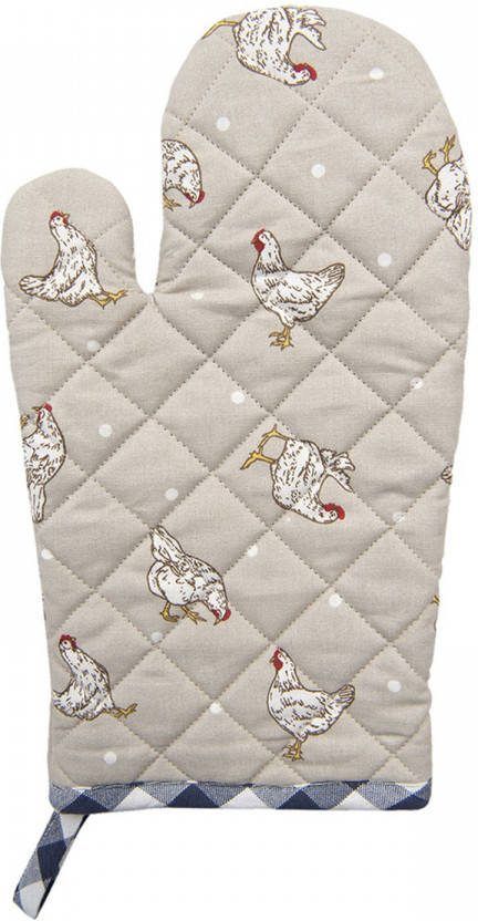 Clayre & Eef Ovenwant 16x30 Cm Blauw Katoen Kip Ovenhandschoen Cadeau Voor Haar Blauw Ovenhandschoen Cadeau Voor Haar