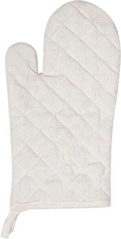 Clayre & Eef Ovenwant 16*30 Cm Wit Katoen Ovenhandschoen Cadeau Voor Haar Wit Ovenhandschoen Cadeau Voor Haar