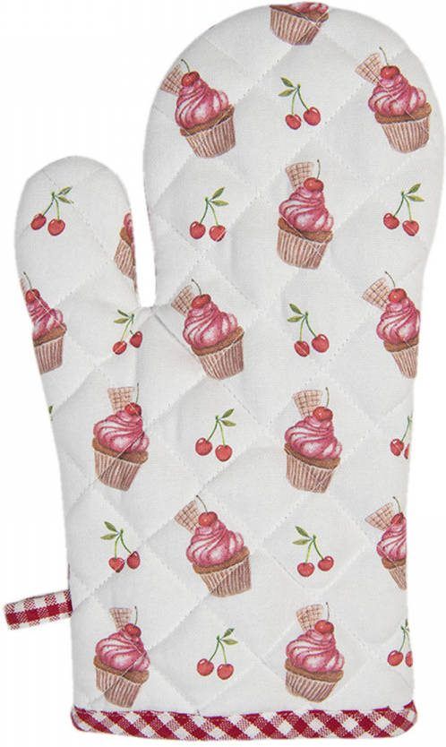 Clayre & Eef Ovenwant 16x30 Cm Rood Katoen Cupcakes Ovenhandschoen Cadeau Voor Haar Rood Ovenhandschoen Cadeau Voor