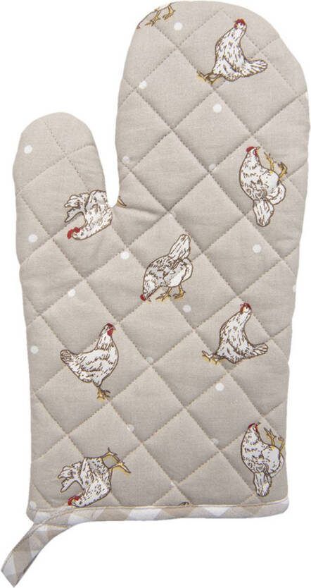 Clayre & Eef Ovenwant 16x30 Cm Beige Katoen Kip Ovenhandschoen Cadeau Voor Haar Beige Ovenhandschoen Cadeau Voor Haar
