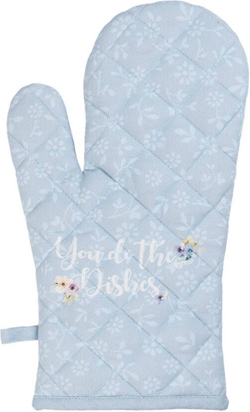 Clayre & Eef Ovenwant 16x30 Cm Blauw Katoen Bloemen Ovenhandschoen Cadeau Voor Haar Blauw Ovenhandschoen Cadeau Voor