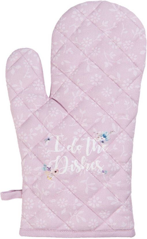 Clayre & Eef Ovenwant 16x30 Cm Roze Katoen Bloemen Ovenhandschoen Cadeau Voor Haar Roze Ovenhandschoen Cadeau Voor Haar