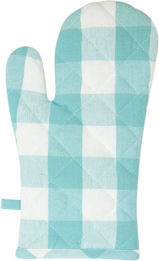 Clayre & Eef Ovenwant 16x30 Cm Turquoise Katoen Ovenhandschoen Keukentextiel Wasbaar Blauw Ovenhandschoen Keukentextiel