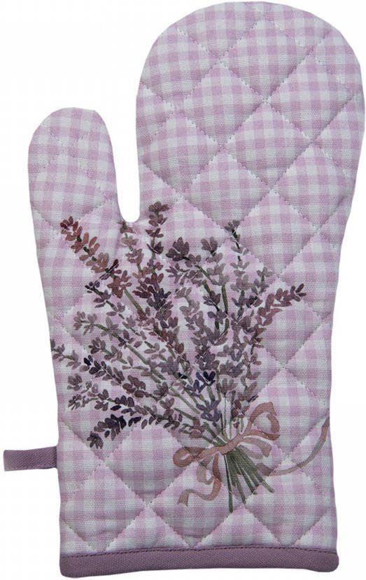 Clayre & Eef Ovenwant 18x30 Cm Paars Wit Katoen Lavendel Ovenhandschoen Cadeau Voor Haar Paars Ovenhandschoen Cadeau