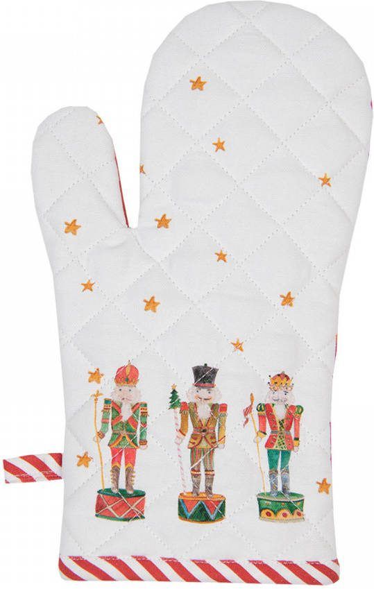 Clayre & Eef Ovenwant 18x30 Cm Wit Rood Katoen Notenkrakers Ovenhandschoen Cadeau Voor Haar Wit Ovenhandschoen Cadeau