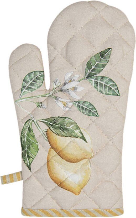 Clayre & Eef Ovenwant 18x30 Cm Beige Geel Katoen Citroen Ovenhandschoen Cadeau Voor Haar Beige Ovenhandschoen Cadeau