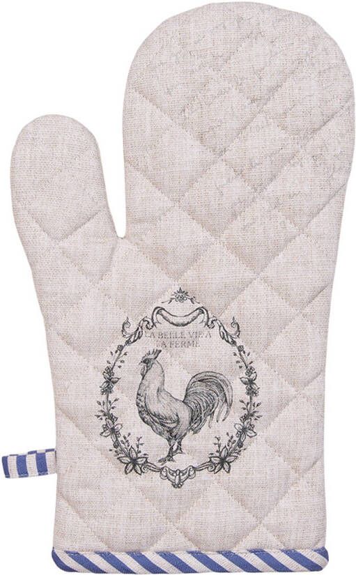 Clayre & Eef Ovenwant 18x30 Cm Beige Katoen Haan Ovenhandschoen Keukentextiel Cadeau Voor Haar Beige Ovenhandschoen