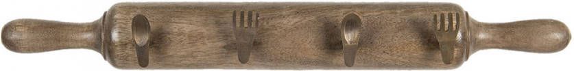Clayre & Eef Wandkapstok 48*8*7 Cm Bruin Hout, Ijzer Deegroller Decoratieve Kapstok Bruin Decoratieve Kapstok