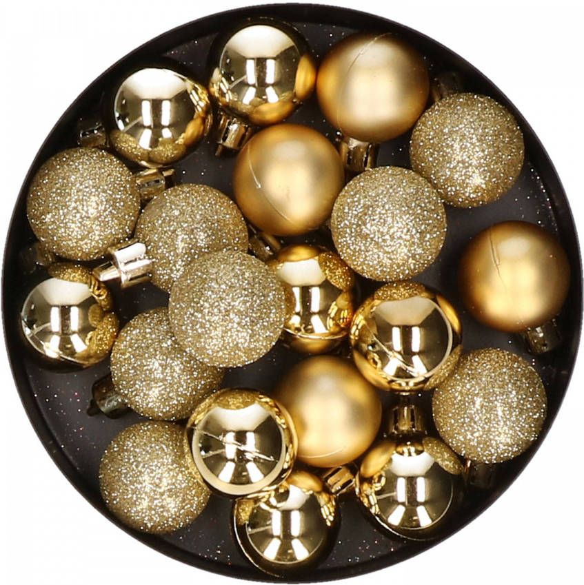 Cosy & Trendy 20x Stuks Kleine Kunststof Kerstballen Goud 3 Cm Mat/glans/glitter Kerstbal