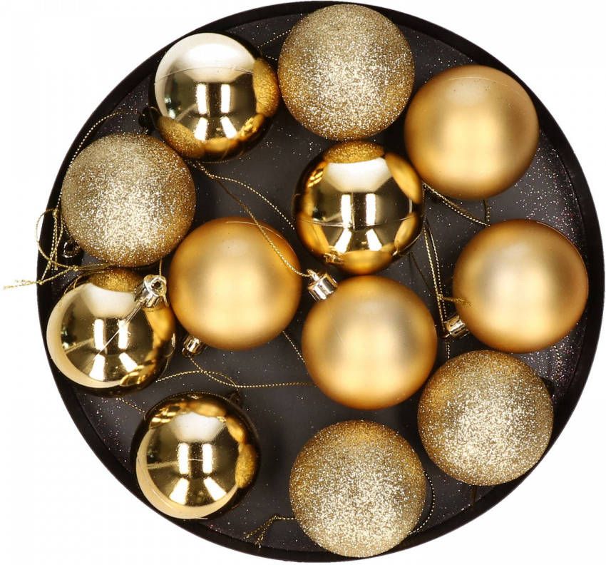 Cosy & Trendy 12x Gouden Kerstballen 6 Cm Kunststof Mat/glans Kerstbal