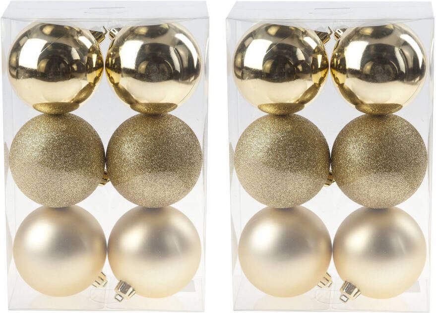 Cosy & Trendy 12x Gouden Kerstballen 8 Cm Kunststof Mat/glans/glitter Kerstbal