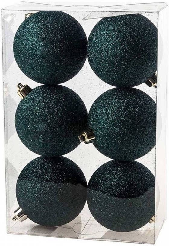 Cosy & Trendy 12x Petrol Blauwe Glitter Kerstballen 8 Cm Kunststof Kerstbal