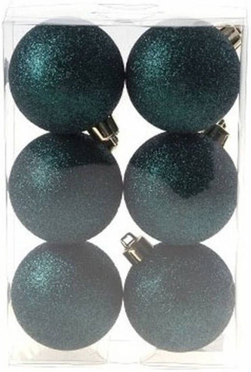 Cosy & Trendy 12x Petrol Glitter Kerstballen 6 Cm Kunststof Kerstversiering Kerstbal