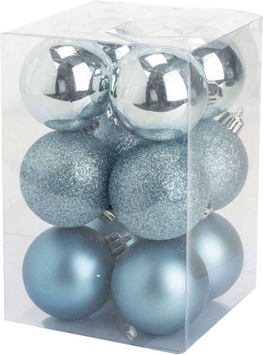 Cosy & Trendy 12x Stuks Kunststof Kerstballen Ijsblauw 6 Cm Mat/glans/glitter Kerstbal