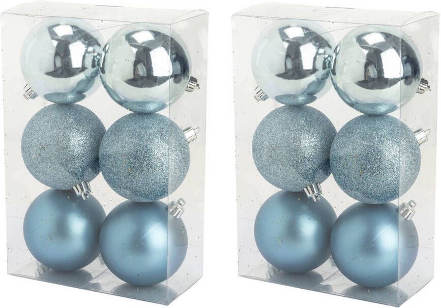 Cosy & Trendy 12x Stuks Kunststof Kerstballen Ijsblauw 8 Cm Mat/glans/glitter Kerstbal