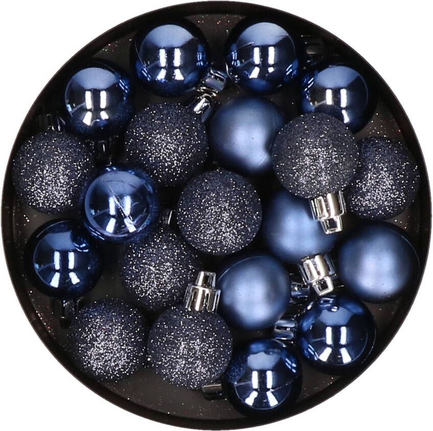 Cosy & Trendy 20x Stuks Kleine Kunststof Kerstballen Donkerblauw 3 Cm Kerstbal