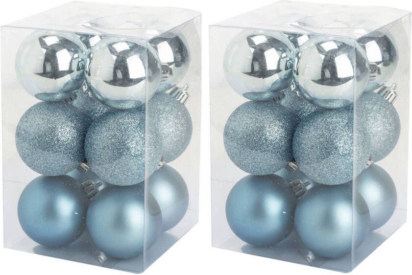 Cosy & Trendy 24x Stuks Kunststof Kerstballen Ijsblauw 6 Cm Mat/glans/glitter Kerstbal