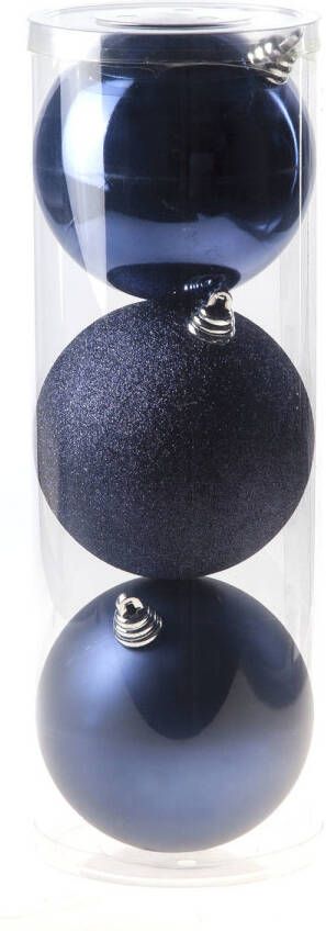Cosy & Trendy 3x Grote Kunststof Kerstballen Blauw 15 Cm Mat/glans/glitter Kerstbal