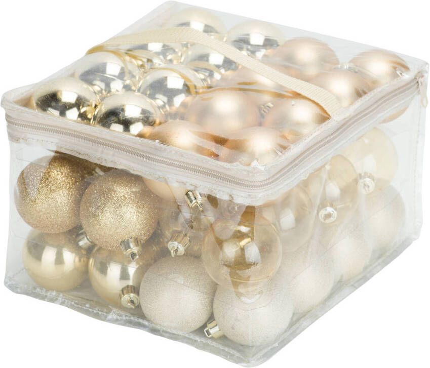 Cosy & Trendy 48x Stuks Kunststof Kerstballen Goud 6 Cm In Opbergtas/opbergbox Kerstbal