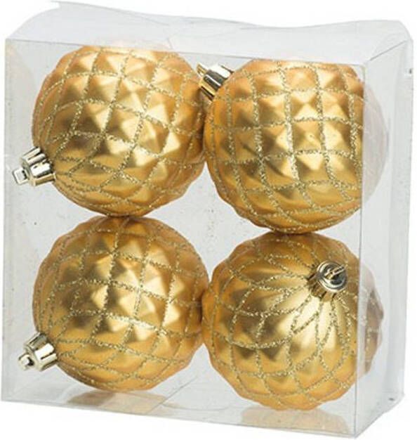 Cosy & Trendy 4x Luxe Gouden Kunststof Kerstballen 8 Cm Kerstboomversiering Kerstbal