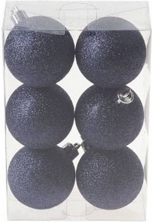 Cosy & Trendy 6x Donkerblauwe Glitter Kerstballen 6 Cm Kunststof Kerstbal