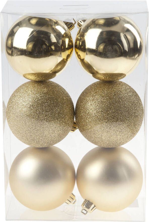 Cosy & Trendy 6x Gouden Kerstballen 8 Cm Kunststof Mat/glans/glitter Kerstbal