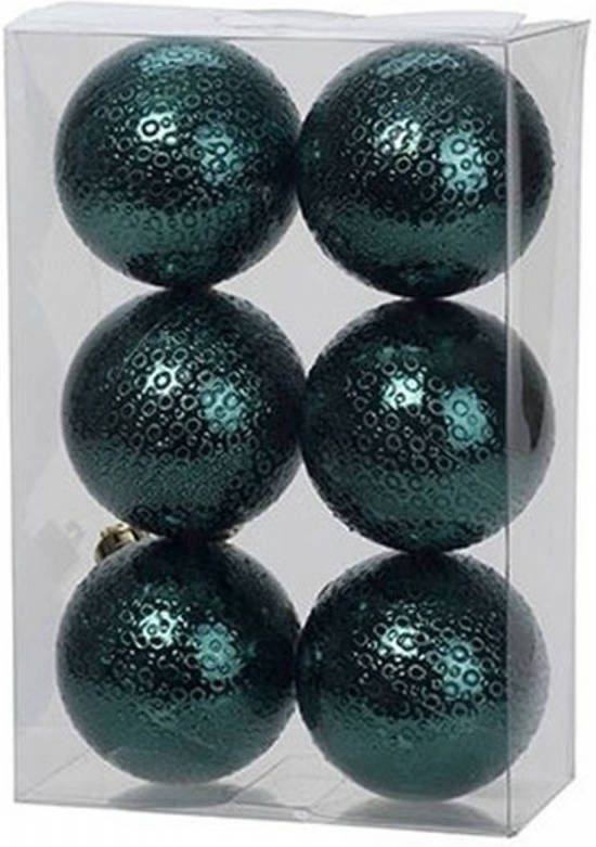 Cosy & Trendy 6x Petrol Blauwe Cirkel Motief Kerstballen 6 Cm Kunststof Kerstbal