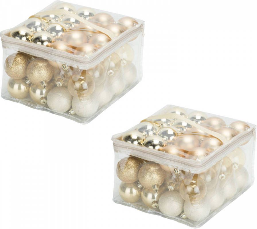 Cosy & Trendy 96x Stuks Kunststof Kerstballen Goud 6 Cm In Opbergtassen/opbergboxen Kerstbal