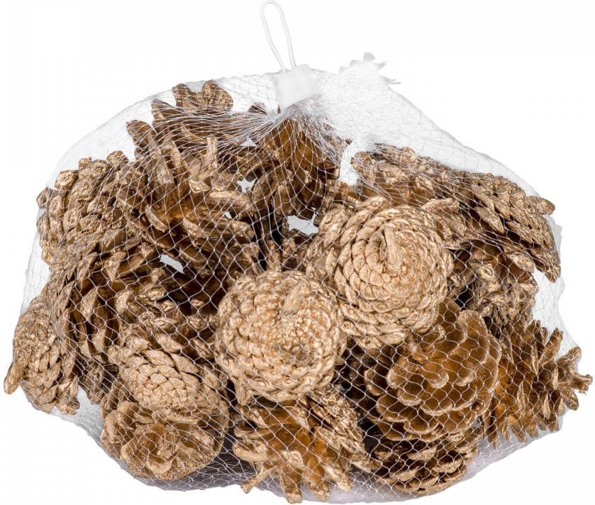 Cosy & Trendy Zak Met 300 Gram Decoratie Dennenappels Goud 5 X 5 Cm Kerststukjes