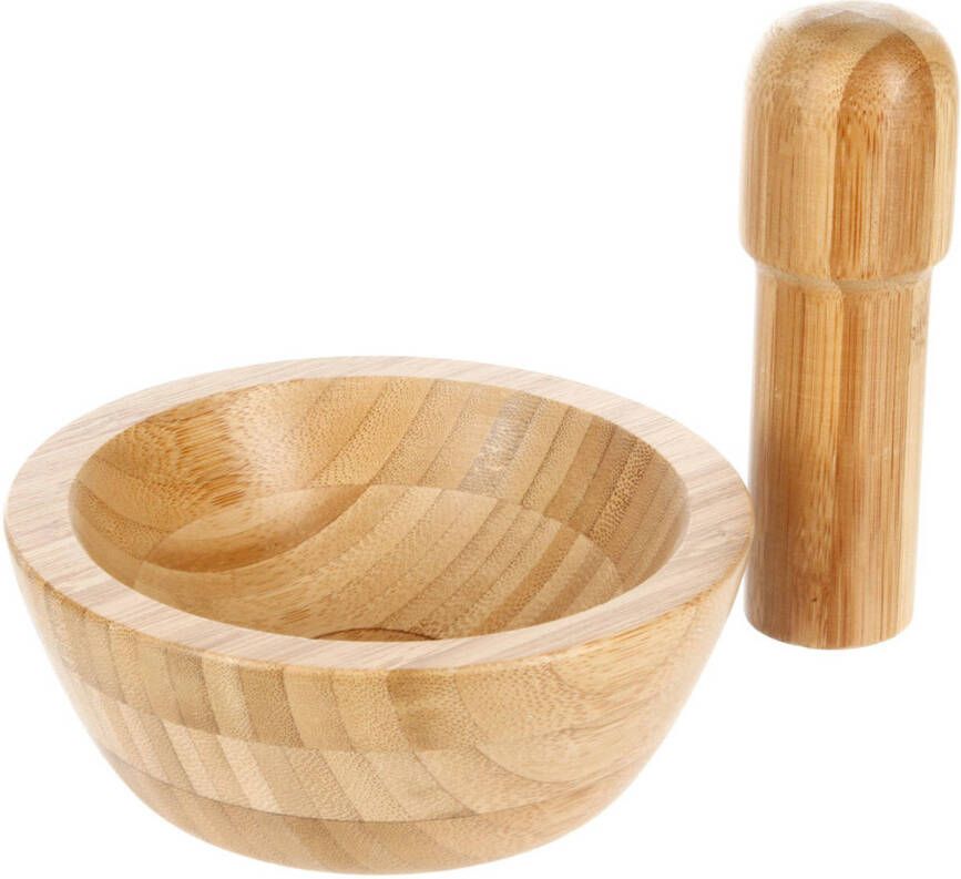 Decopatent ® Vijzel Met Stamper Van Bamboe Hout Ø13 Cm Fijnstampen En