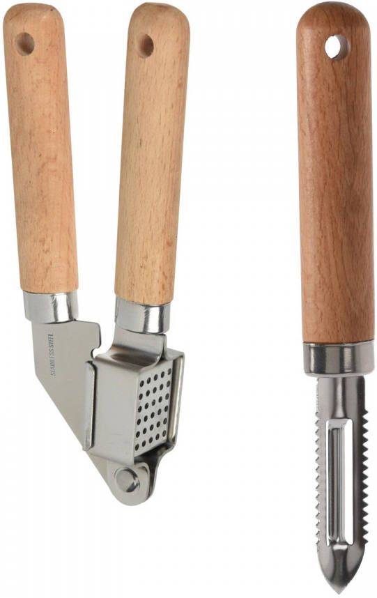Excellent Houseware 2 delige Keukengerei Set Knoflookpers 16 Cm/fruit Schilmes 18 Cm Keukengerei