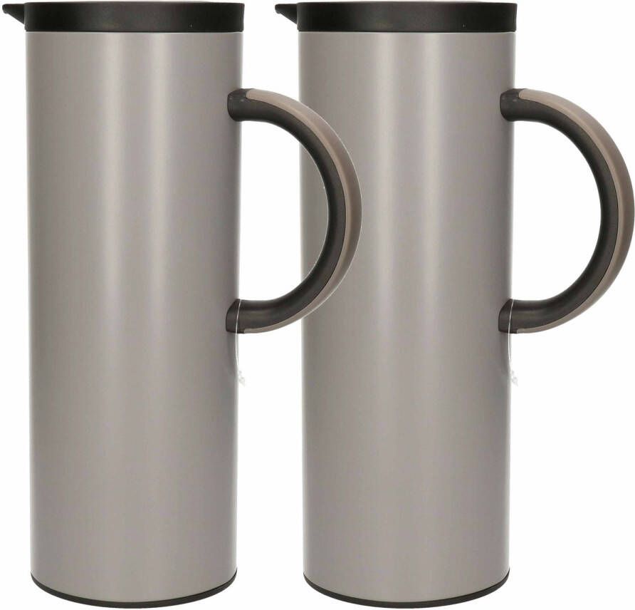 2x Excellent Housware Koffie/thee Isolerende Schenkkan 1000 Ml/1l Grijs Thermoskannen
