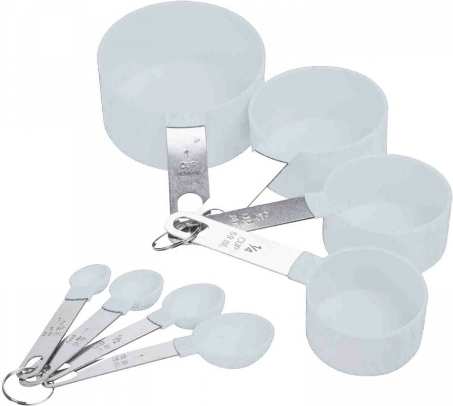 Excellent Houseware 2x Stuks Maatschepjes/maatlepeltjes Set Van 4x Stuks Wit Kunststof Rvs Maatschepjes