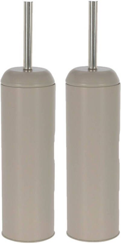 2x Stuks Toiletborstel Met Houder Rond Taupe Toiletborstels