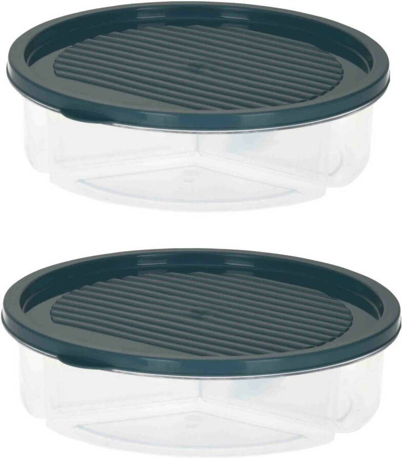 Excellent Houseware 2x Stuks Vershoudbakje/bewaarbakje Luchtdicht 3 Vakjes Grijs Kunststof 1, 2 Liter Vershoudbakjes