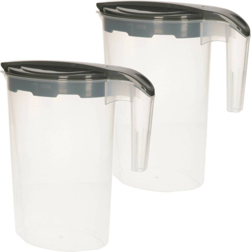 Excellent Houseware 2x Stuks Waterkan/sapkan Met Deksel Transparant/antraciet 1, 75 L Kunststof Schenkkannen