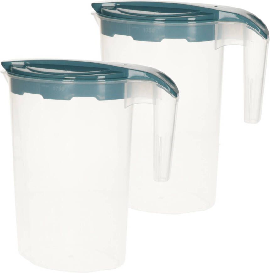 Excellent Houseware 2x Stuks Waterkan/sapkan Met Deksel Transparant/grijsblauw 1, 75 L Kunststof Schenkkannen