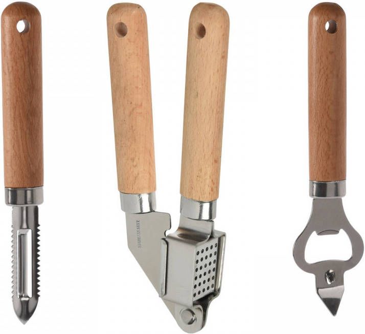Excellent Houseware 3 delige Keukengerei Set Opener/knoflookpers/schilmes Knoflookpersen
