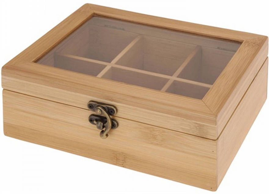 Excellent Houseware Bamboe Houten Theedoos/theekist 21 X 16 X 8 Cm Theedozen