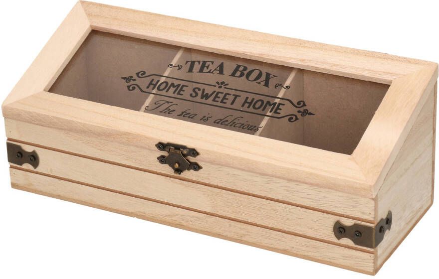 Excellent Houseware Houten Theedoos/theekist Bruin Met 3 Vakken 24 X 9 X 9 Cm Theedozen